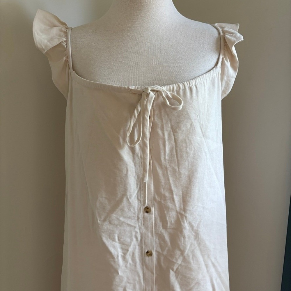 HATCH Jenna Dress Button Front Midi Maternity Women's 3 Cream Ruffle Sleeves Tie - Picture 2 of 10
